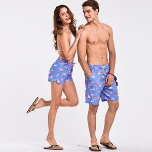 His and Hers "2018 Flamingos" Matching Swim Trunks & Board Shorts