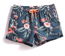 His and Hers Matching Swim Trunks Gray Florals
