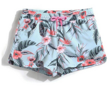 His and Hers Matching Swim Trunks Gray Florals